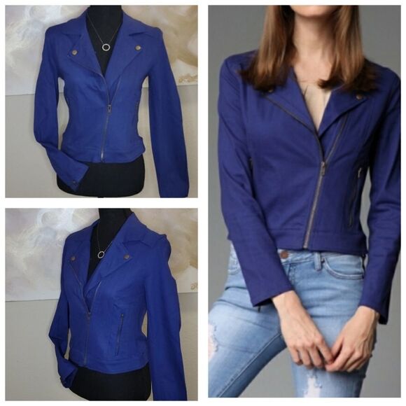 Moto Stlye Jacket Sapphire Blue Color - Picture 1 of 15